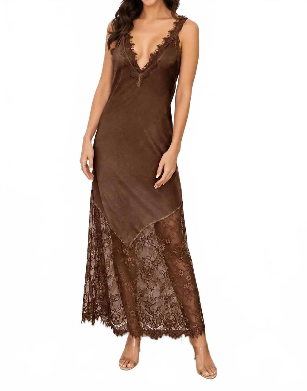 NEW MILIO MILANO silky lace maxi dress in brown